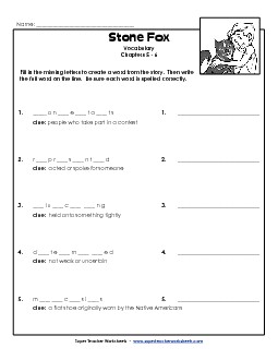 Vocabulary for Chapters 5-6 Books Worksheet