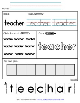 Worksheet 2: Teacher Sight Words Individual Worksheet