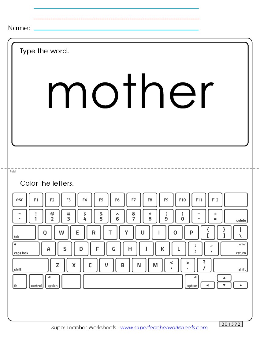 Type the Word: Mother Sight Words Individual Worksheet