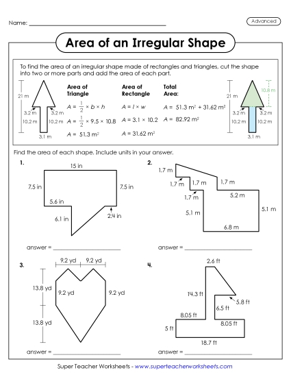 New Area of an Irregular Shape Practice<br>Rectangles and Triangles Worksheet New Area of an Irregular Shape Practice<br>Rectangles and Triangles Worksheet