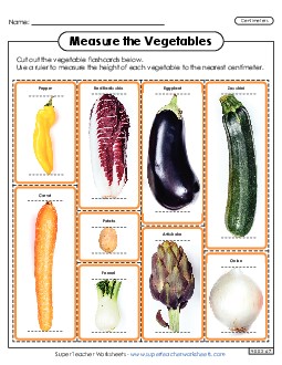 Flash Cards: Measure the Vegetables (Nearest Centimeter)  Measurement Worksheet