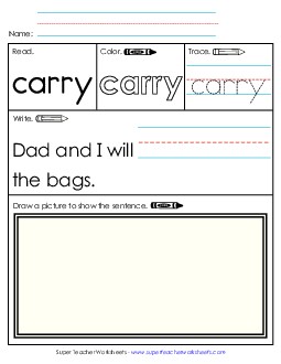 Worksheet 3: Carry Sight Words Individual Worksheet