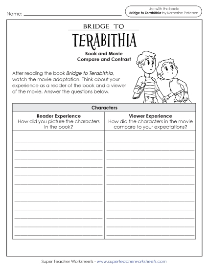 New Book-Movie Compare & Contrast<br>Characters, Setting, Key Events Worksheet