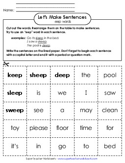 Make Sentences: Word Cards (-eep) Word Families Worksheet