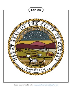 Kansas State Seal (Full-Color Version) States Individual Worksheet