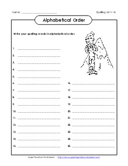 ABC Order: Write List (E-14) Spelling E Worksheet