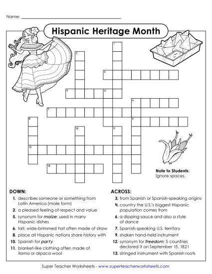 New Hispanic Heritage Month Crossword Worksheet New Hispanic Heritage Month Crossword Worksheet