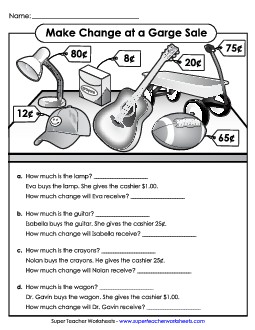 Making Change: Garage Sale Counting Money Worksheet