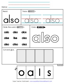 Worksheet 2: Also Sight Words Individual Worksheet