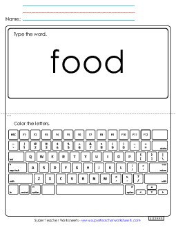 Type the Word: Food Sight Words Individual Worksheet