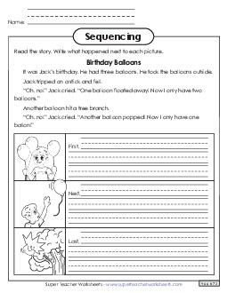 Sequencing Story: Birthday Balloons Worksheet