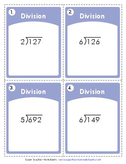 Task Cards: 3-Digit Dividends Division Worksheet