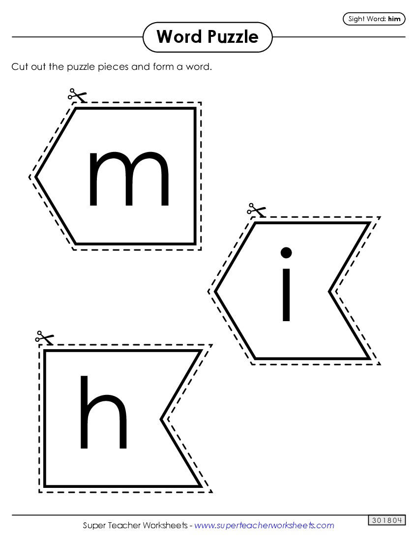 Word Puzzle: Him Sight Words Individual Worksheet