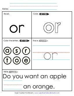 Worksheet 1: Or Sight Words Individual Worksheet