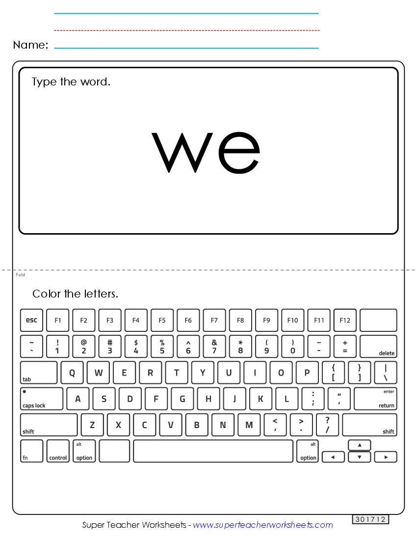 Type the Word: We Sight Words Individual Worksheet