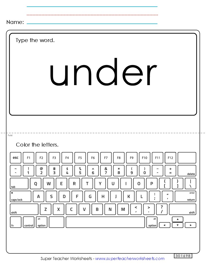 Type the Word: Under Sight Words Individual Worksheet