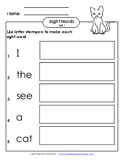 Letter Stampers (Unit 1) Free Sight Words Worksheet