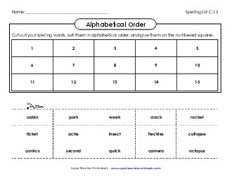 ABC Order: Cut and Glue (C-15) Spelling C Worksheet