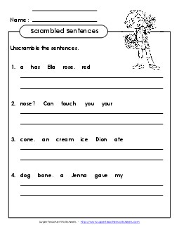 Scrambled Sentences (A-9) Spelling A Worksheet