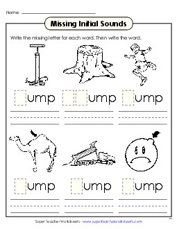 Missing Initial Sounds (-ump) Word Families Worksheet