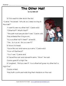 The Other Half  1st Grade Reading Comprehension Worksheet