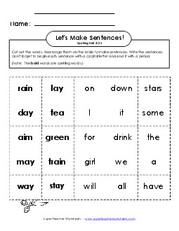 Let\'s Build Sentences (A-23) Spelling A Worksheet