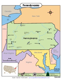 Map of Pennsylvania State Maps Worksheet