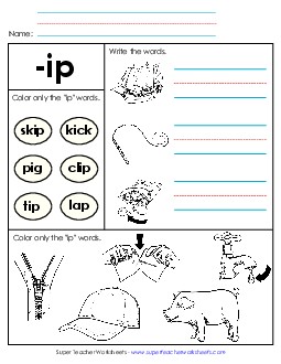 Worksheet 2 (-ip Words) Word Families Worksheet