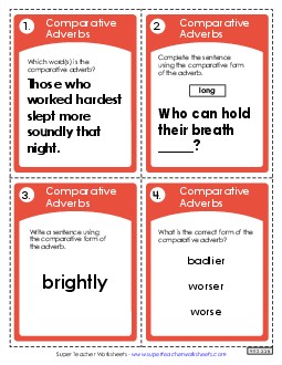 Task Cards: Comparative Adverbs Worksheet