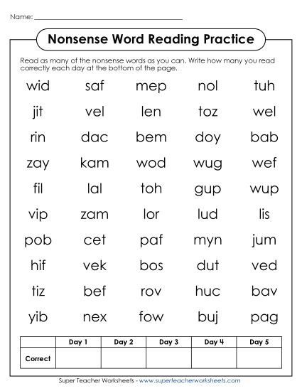 aNonsense Words Reading Practice