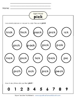 Dab or Color: Pick Sight Words Individual Worksheet