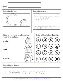 Letter C - Mixed Skills (Intermediate) Alphabet Worksheet