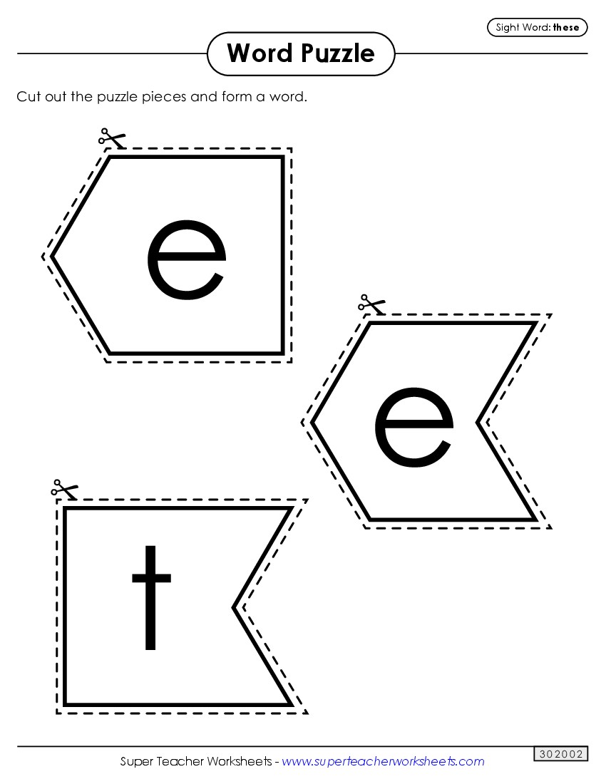 Word Puzzle: These Sight Words Individual Worksheet