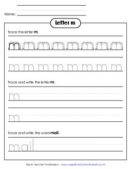 Lowercase m (Dotted Lines) Printing Worksheet