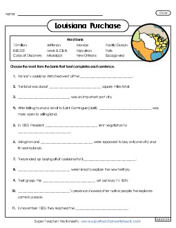 Cloze Activty Louisiana Purchase Worksheet