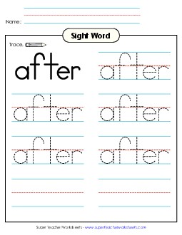 Trace the Word: After Free Sight Words Individual Worksheet