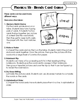 Phonics Card Game (Str- Blends) Phonics Blends Worksheet