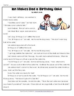 Ian Makes Dad a Birthday Cake  1st Grade Reading Comprehension Worksheet