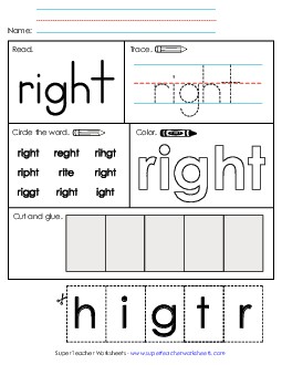 Worksheet 2: Right Sight Words Individual Worksheet