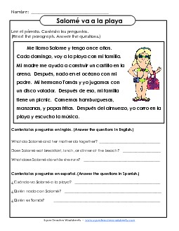 SalomÃ© va a la playa Spanish Worksheet