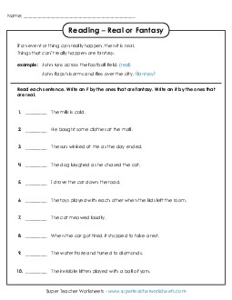 Reading: Real or Fantasy Worksheet