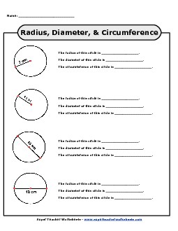 Radius, Diameter, and Circumference Geometry Worksheet