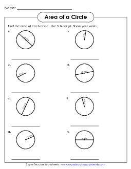 Area of a Circle 3 Geometry Worksheet