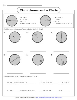 Circumference of a Circle 3 Geometry Worksheet