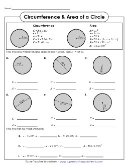 Area and Circumference Geometry Worksheet