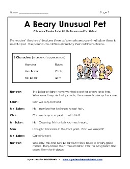 Beary Unusual Pet Readerstheater Worksheet