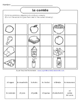 Cut-and-Glue: Foods Spanish Worksheet