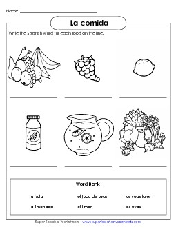 Write the Word: Food 2 Spanish Worksheet