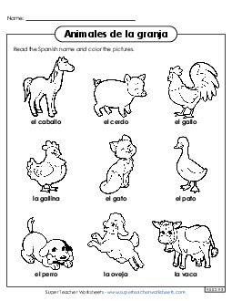 Farm Animal Pictures Spanish Worksheet