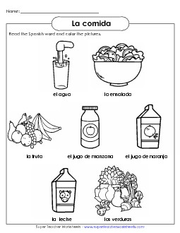 Food Pictures 1 Free Spanish Worksheet